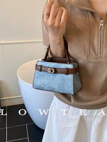 low tea Túi xách nữ mùa hè mới, họa tiết vải thiều, túi đeo chéo thời trang có dây đeo điều chỉnh được, túi đeo vai đơn màu trơn cao cấp trang trí kim loại, túi công sở tiện dụng. - Màu xanh lam - Xem 5