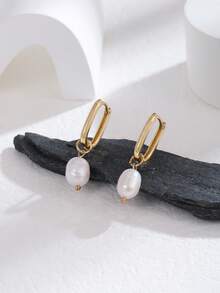 Hihho 1對時尚人造珍珠裝飾耳墜適合女士日常裝飾 - 銀色 - 查看 3