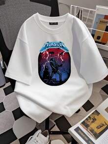 180g Pure Cotton Eddie Play Guitar Unisex Stranger For ST4 Fans MunSon T-Shirt Stylish Top For Everyday Wear For Women Print Round Neck Short Sleeve Designer Clothes Casual Streetwear Homme Graphic Comfortable Soft Fashion Versatile Slightly Breathable Stretched Summer - White - View 2