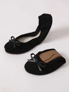 Giày ba lê cổ điển nhẹ, mềm mại, thoải mái, đa năng, dễ mang, có thể gấp gọn, thích hợp để mang trong nhà, dép xăng đan đế bằng cho nữ, dép đi trong nhà cho nữ - màu đen - Xem 6