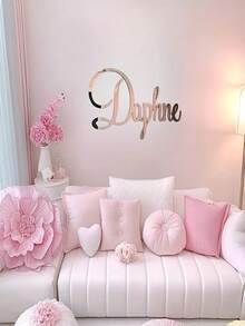 One Personalized Acrylic Nameplate Mirror Wall Decoration With Rose Gold Lettering, Suitable For Weddings, Holiday Decorations; Gifts, Birthdays, Housewarmings, Wedding Decorations, And Country Wedding Decorations. Multifunctional, Durable, Highly Decorative, Reusable, Exquisite, Stylish, High-Quality, Rich In Colors, Modern, Customizable, Personalized, And Unique. Suitable For Tea Rooms, Homes, Gardens, Offices, Anniversaries, Valentine's Day, Mother's Day, Father's Day, Graduation Ceremonies, Weddings, Housewarmings, And Other Occasions. - Hot Pink - View 4