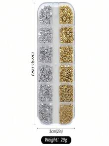 12 Grids Half Round Gold+Silver Pearls Nail Charms Metallic Flat-Back Beads Ball Mixed Size Nail Pearls DIY Nail Gems Nail Supplies - vàng và bạc - Xem 5