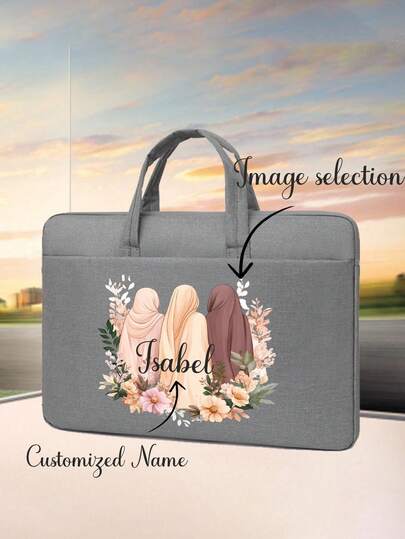 DIY Image Text Customization Middle Eastern Girl Image Selection Letter Customization Your Exclusive Name Lightweight Laptop Bag, Large Capacity Briefcase With Detachable And Adjustable Shoulder Strap Suitable For Daily Travel, Work Commuting, Birthday And Holiday Gift Storage Laptop Bag