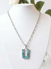 1pc Western Country Style Vintage Textured CCB Multicolor Leopard Print Black & White Plaid 26 Letter Minimalist Pendant Necklace, Sweater Chain