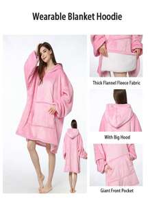 2pcs/1pc Wearable Blanket Hoodie For Adults, Oversized Wearable Pajamas With Big Pockets, Thick Warm Wearable Hooded Sweatshirt Blanket, Soft Plush Sweatshirt Hooded Popular Tops One Size Fits, Great Gift For Friends, Family On Christmas, New Year