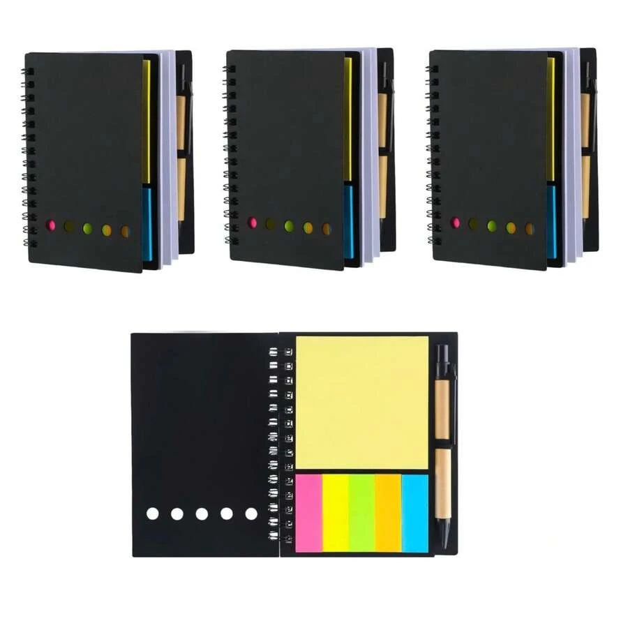 Libreta 3 piezas 70 hojas de bolsillo con notas adhesivas y boligrafo incluido set compacto ideal para oficina viaje escuela y uso diario cuadernos portatiles con adhesivos para recordatorios boligrafo incluido funcional y diseño practico para regalar - Negro - Ver 1