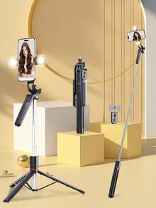3-In-1 Selfie Stick Tripod With Fill Light, Durable Stainless Steel Design, Bluetooth Remote, Stable Tripod Support, Compatible With IOS And Android Phones, Suitable For Live Streaming, Video Shooting, Summer Vacation, Travel, Fill Light, Outdoor Activities, Live Vlogging And More - Multicolor - View 4