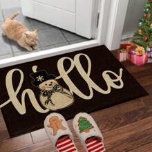 1pc Christmas Snowman Doormat/Kitchen Mat/Bath Mat/Dining Room Mat - Faux Wool TPR Bottom, Stain Resistant, Machine Washable Knit Polyester Mat For Indoor/Outdoor Entry, Home And Office Decor - Rectangular Welcome Mat With Memory Foam For Comfort