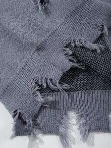 男女皆宜的哥特风复古字母嵌花图案宽松休闲圆领插肩长袖套头毛衣，秋冬季时尚之选 - 灰色 - 查看 8