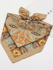 1pc New Satin Square Scarf For Men And Women 70*70cm Satin Floral Geometric Pattern, Elegant Retro Bohemian Style Headscarf, Fashionable And Versatile Neutral Square Scarf, Suitable For Daily And Casual Occasions, Can Also Be Used As A Holiday Gift