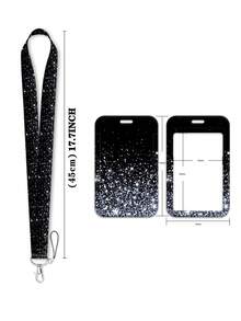 1 set suport pentru card de identitate cu cer înstelat și breloc, design drăguț cu mâzgăleală, șnur pentru femei, bărbați, angajați, studenți