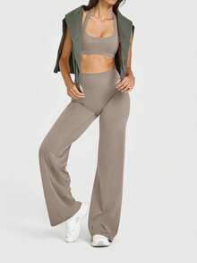 OQQ Yoga Pants Women High Waist Stretch Casual Soft Straight Leg Bottoms - Volcanic Gray - 查看 2