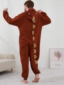 Men Funny Animal One-Piece Pajamas With Pockets And Hood, Machine Washable, Perfect For Christmas Or Casual House Wear, Unisex Funny Pajamas, Can Be Worn Outside.