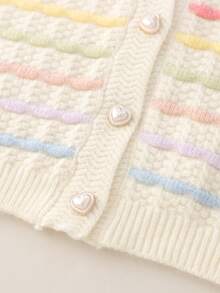 2 件女童条纹开衫和裙子套装，时尚设计优雅秋冬装，儿童礼物节日服装 - 白色 - 查看 5