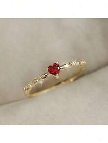 1pc Minimalist Heart Design Engagement Ring, Suitable For Daily Wear - 金色 - 查看 4