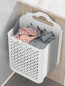 1pc Modern Foldable Laundry Basket | Plastic Hollow Wall-Mounted Storage Box, Can Be Used To Store Clothes, Toys, Snacks, Fruits, Also Suitable For Balcony Storage - Multicolor - View 6