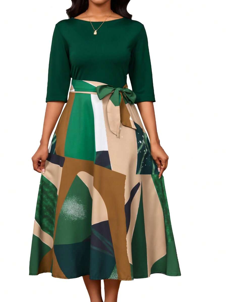 Plus Size Elegant Women Fashion Dresses Women Maxi Dresses Casual Office Dresses - Màu xanh lá cây đậm - Xem 1