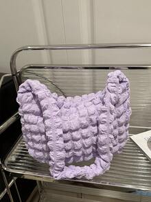 柔软质感大容量女士单肩包休闲通勤泡泡云褶皱包韩版 - 紫色 - 查看 6