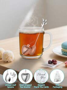 4/20/40/100 Pcs Stainless Steel Creative Gift Set, Tea Spoon, Heart-Shaped Tea Strainer, Thank You Card And Transparent Gift Bag, Wedding/Birthday/Party Favors, Wedding Supplies, Gift Set, Wedding/Party Thanksgiving/Anniversary Novelty Gift, Tea Party Gift, Dishwasher , Gold/Silver Stainless Steel Cutlery Set - Wedding Gift Sets - View 5