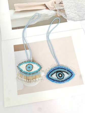1pc Handmade Beaded Evil Eye Decor, DIY Accessory For Bags, Luggage, Hanging Ornament
