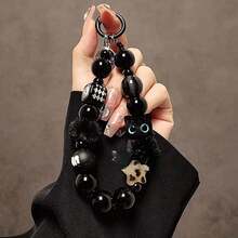 Black Velvet Cat Bead Mobile Phone Chain, Wrist Strap, Mobile Phone Case, Car Keychain, Bag Pendant. - màu đen - Xem 2