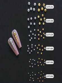 12 Grids Half Round Gold+Silver Pearls Nail Charms Metallic Flat-Back Beads Ball Mixed Size Nail Pearls DIY Nail Gems Nail Supplies - vàng và bạc - Xem 6