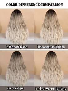 24 Inch Long Wavy Silver To Grey Ombre Wig For Women Heat Resistant Fiber Middle Part Hairpiece With Dark Roots,Natural Synthetic Full Machine Hair Wigs For Daily Music Festival Party Wear, Cosplay Halloween & Street Photography Use - 漸變灰色 - 查看 9