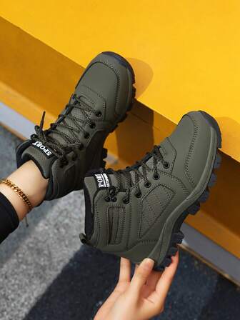 1 Pair High-Top Outdoor Sports Shoes, Women's Leather Hiking Boots, 2025 Spring New Outdoor Trekking Climbing Shoes, Anti-Slip Durable Outdoor Sports Sneakers, Fashionable Outdoor Hiking High-Top Ankle Boots For Women