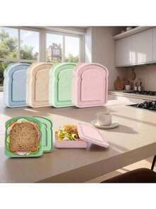 1pc Portable Bamboo Fiber Lunch Box For Toast, Bread And Sandwich School Supplies,Back To School