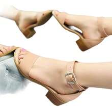 Sandalia De Tacón Bajo Cuadrado Y Ancho Con Pulsera Mujer - Beis - Ver 3