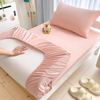 1pc Solid Color Fitted Sheet, Mattress Protector, Mattress Cover For Bed, Soft And Breathable, For All Size Bed -Twin, Full, King, Queen Size Sheet Deep Pocket Up To 11.8 Inch Home Textile Wrinkle-Free Better For Sleep, Machine Washable King Queen Full Twin Size