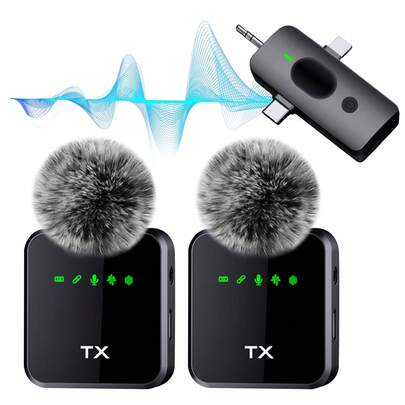 Micrófono inalámbrico de solapa con interfaz Tipo-C, plug and play, latencia ultra baja de 2.4G, chip de cancelación de ruido incorporado, adecuado para grabación de video, entrevistas, podcasts, vlogging (batería recargable de 200mAh), compatible con teléfonos inteligentes y iPads