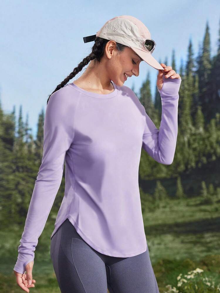 圣诞节大码女式休闲运动瑜伽长袖 T 恤，时尚户外女士上衣 - 紫色 - 查看 4