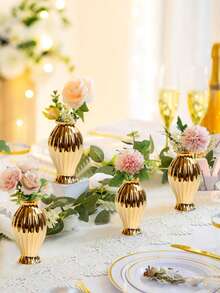 1個迷你金色風格浮雕紋理陶瓷金色小花瓶，桌面花卉擺設風格家居工藝婚禮家飾花盆