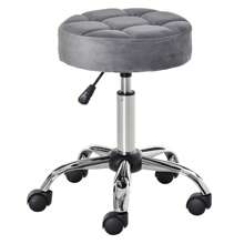 Salon Chair With Wheels, Rolling Stool, Height-Adjustable, Rotatable, Velvet Touch, Chrome Base, Grey, 35x35x49-61cm For Hair Salons And Beauty Salons