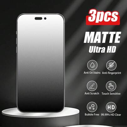 Bộ 3 miếng dán màn hình mờ, phủ toàn màn hình, chống bám vân tay, chống rơi vỡ, chống trầy xước, cảm ứng nhạy, độ phân giải cao, tương thích với dòng 16e/16/15/14/13/12/11 Pro Max/XR/X/XS Max/7/8 Plus/17/17 Air/17 Pro/17 Pro Max/17e