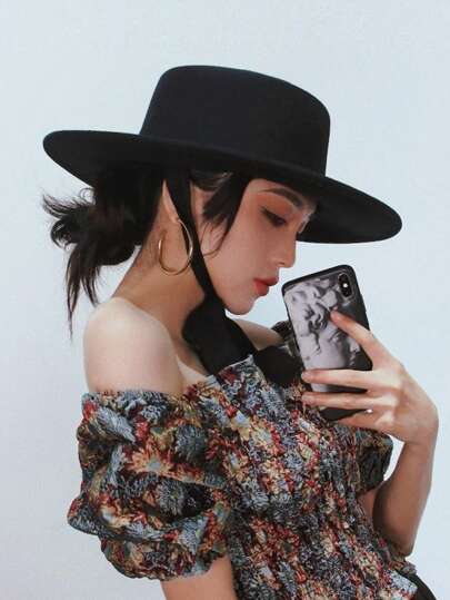 1顶男女通用纯色软呢帽，高品质宽檐复古时尚软呢帽，适合西部主题派对、订婚派对、角色扮演、毕业典礼、化装舞会、节日、生日庆典、音乐节、日常佩戴