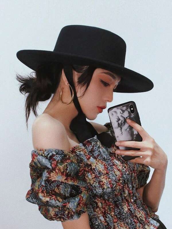 1pc Unisex Solid Color Fedora Hat, High-Quality Wool Felt Wide Brim Vintage Fashion Trilby Hat, Suitable For Western Theme Party, Engagement Party, Cosplay, Graduation Ceremony, Masquerade Ball, Festivals, Birthday Celebrations, Music Festivals, Daily Wear