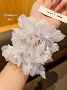 2pcs/Set Cute Hair Scrunchies For Little Girls, Hair Accessories Suitable For Performance And Daily Use - White - View 3