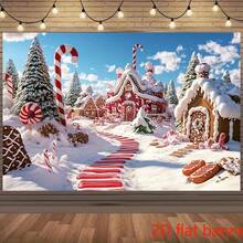 2D Flat Banner Background Cloth, Dreamlike Christmas Gingerbread House & Candy Theme Background, Essential For Winter Party, Adding Holiday Atmosphere, Ideal For Photography, Creating A Fairy Tale Christmas Scene - 1 - View 2