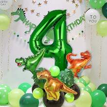 19 件绿色恐龙主题铝箔气球套装，生日、新年、周年派对装饰，生日气球 - 彩色 - 查看 19
