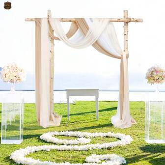 1 Set de Tul Blanco y 1 Set de Tul Champagne Oscuro, Decoración de Dosel para Arco de Boda, Adecuado para Compromiso, Ceremonia, Recepción, Celebración, Despedida de Soltera, Decoración Colgante para Exteriores