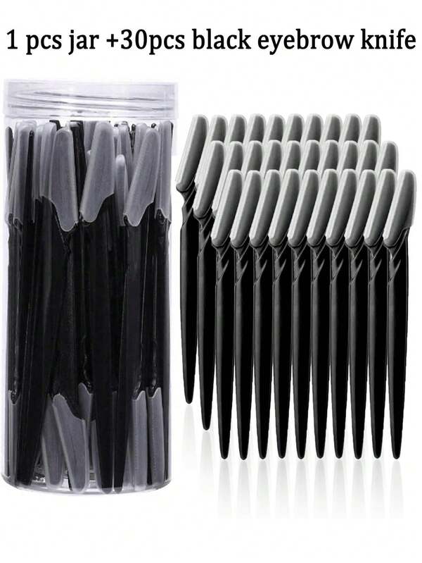 6/12/30pcs/Set Eyebrow Razor Kit, Eyebrow Trimmer & Shaver, Exfoliating Skin Scraper, Body Hair Removal Trimmer & Facial Eyebrow Razor Set With Long Handle Blades & Protective Cover, Suitable For Travel, Unisex Eyebrow Grooming Tool