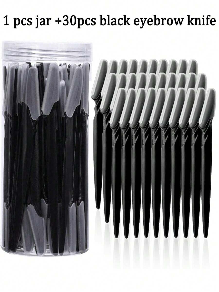 6/12/30pcs/Set Eyebrow Razor Kit, Eyebrow Trimmer & Shaver, Exfoliating Skin Scraper, Body Hair Removal Trimmer & Facial Eyebrow Razor Set With Long Handle Blades & Protective Cover, Suitable For Travel, Unisex Eyebrow Grooming Tool