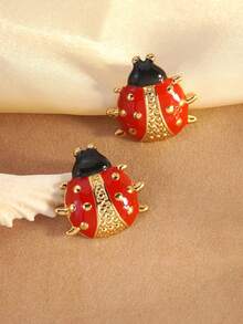 1 Pair Elegant & Cute Colorful Ladybug Stainless Steel Earrings, Suitable For Women's Daily/Outing Wear