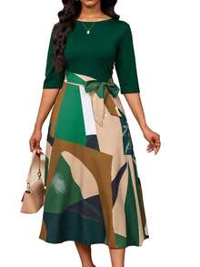 Plus Size Elegant Women Fashion Dresses Women Maxi Dresses Casual Office Dresses - Màu xanh lá cây đậm - Xem 3