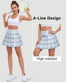 Pleated Skirts For Women Tennis Skirt With Shorts High Waisted Mini Skirt Athletic Golf Skirts Uniform Cheer Dress - Kẻ sọc xanh - Xem 3