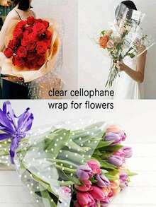 1卷3密耳厚透明玻璃纸包装纸，34英寸 x 148英尺 - 防水耐用，白色波点图案 | 非常适合礼品篮、花束等 | 包含礼品包装丝带蝴蝶结、圣诞玻璃纸包装纸 - 彩色 - 查看 9