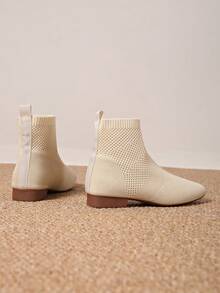 Botines de tobillo de punta afilada con parches y punto, botas cortas francesas vintage de ajuste delgado con acabado mate, botas cortas versátiles de tacón alto al estilo francés, botas de mujer, botas de tacón grueso y ajuste delgado, botas cortas, otoño, talla grande, botas cortas, botas cortas elásticas de punto