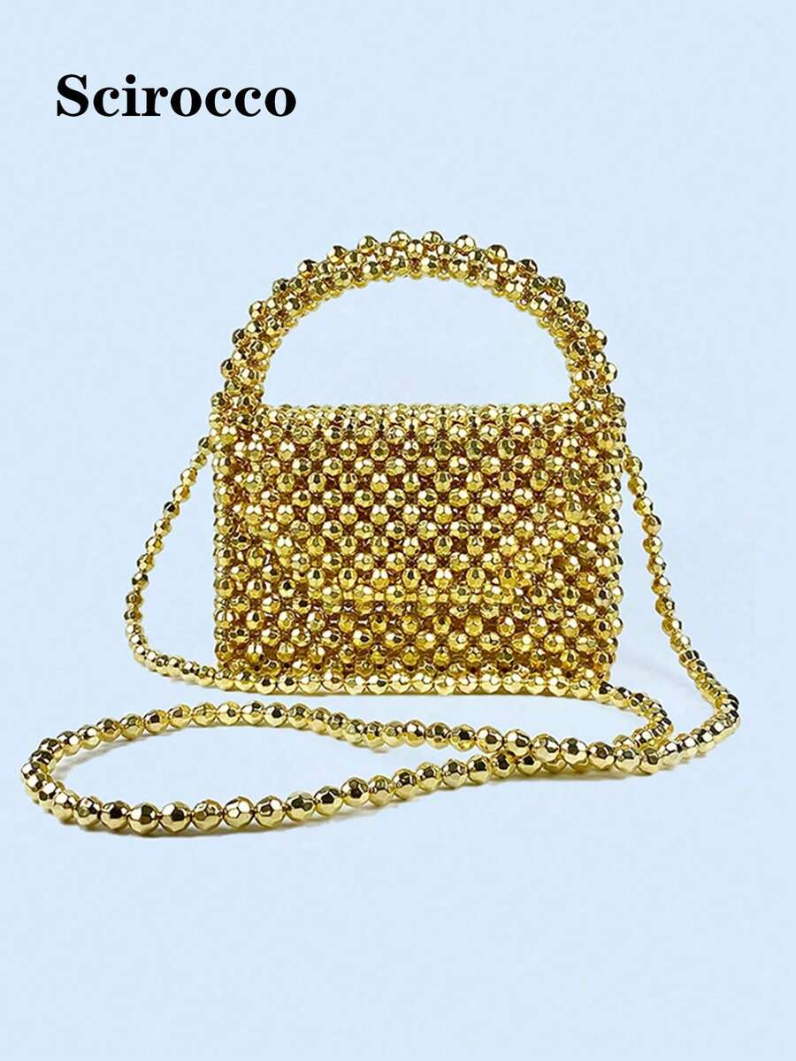 New Mini Black Spikes Beaded Handbag, Tote And Shoulder Bag